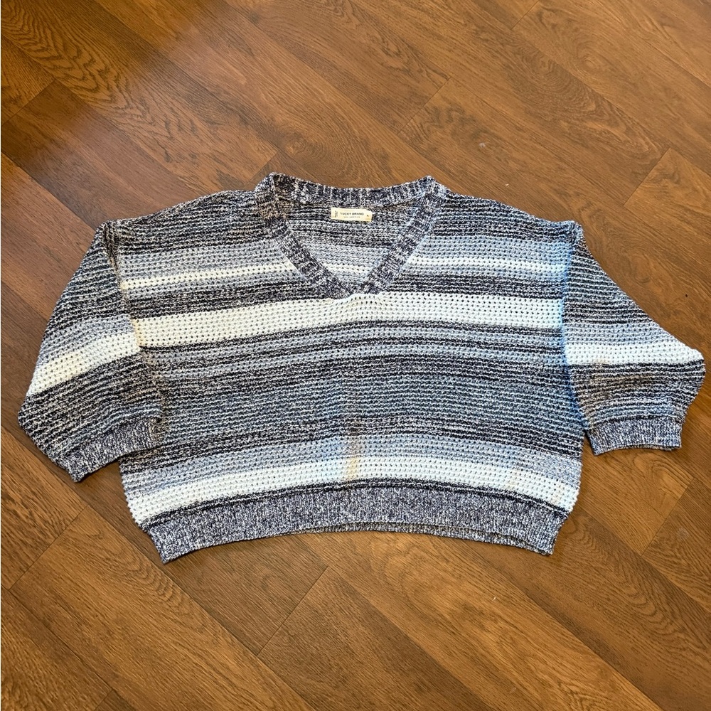 Cropped Lucky Brand Striped Sweater - Blue and White